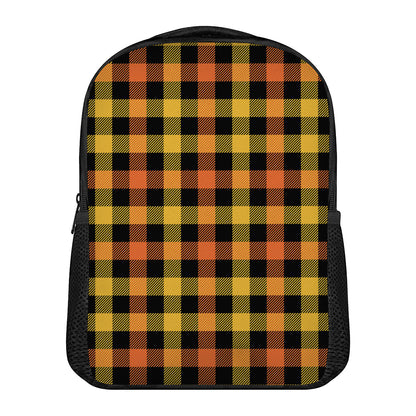 Orange And Black Buffalo Plaid Print Casual Backpack