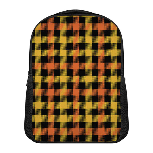 Orange And Black Buffalo Plaid Print Casual Backpack