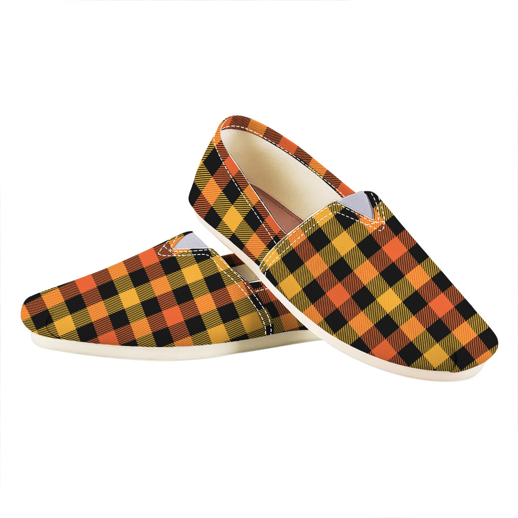 Orange And Black Buffalo Plaid Print Casual Shoes