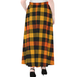 Orange And Black Buffalo Plaid Print Chiffon Maxi Skirt