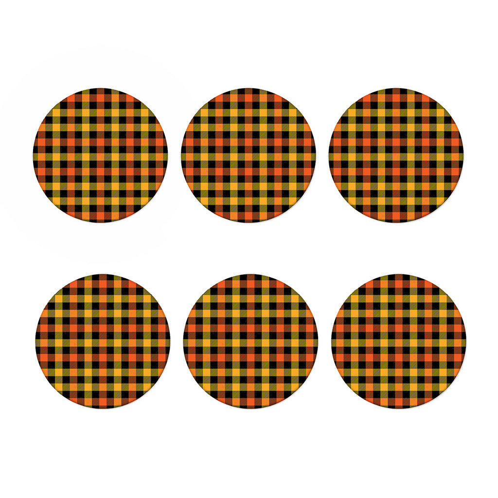 Orange And Black Buffalo Plaid Print Coaster Set