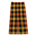Orange And Black Buffalo Plaid Print Cotton Front Slit Maxi Skirt
