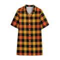 Orange And Black Buffalo Plaid Print Cotton Hawaiian Shirt