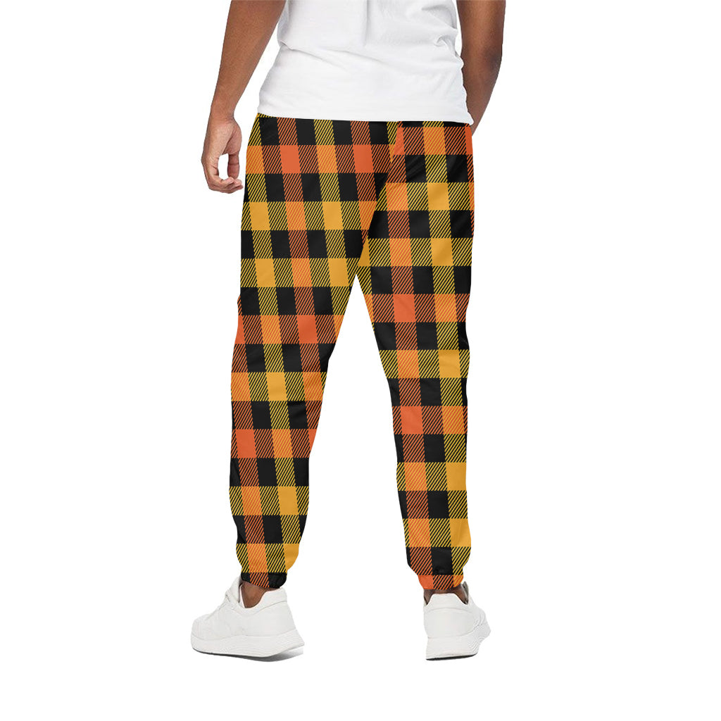 Orange And Black Buffalo Plaid Print Cotton Pants