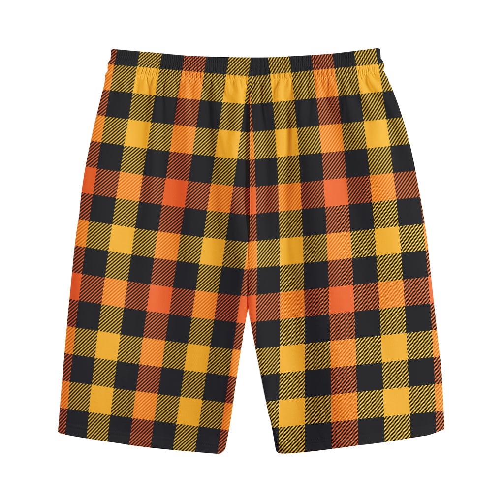 Orange And Black Buffalo Plaid Print Cotton Shorts