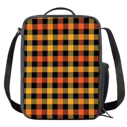 Orange And Black Buffalo Plaid Print Crossbody Lunch Bag