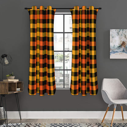 Orange And Black Buffalo Plaid Print Curtain