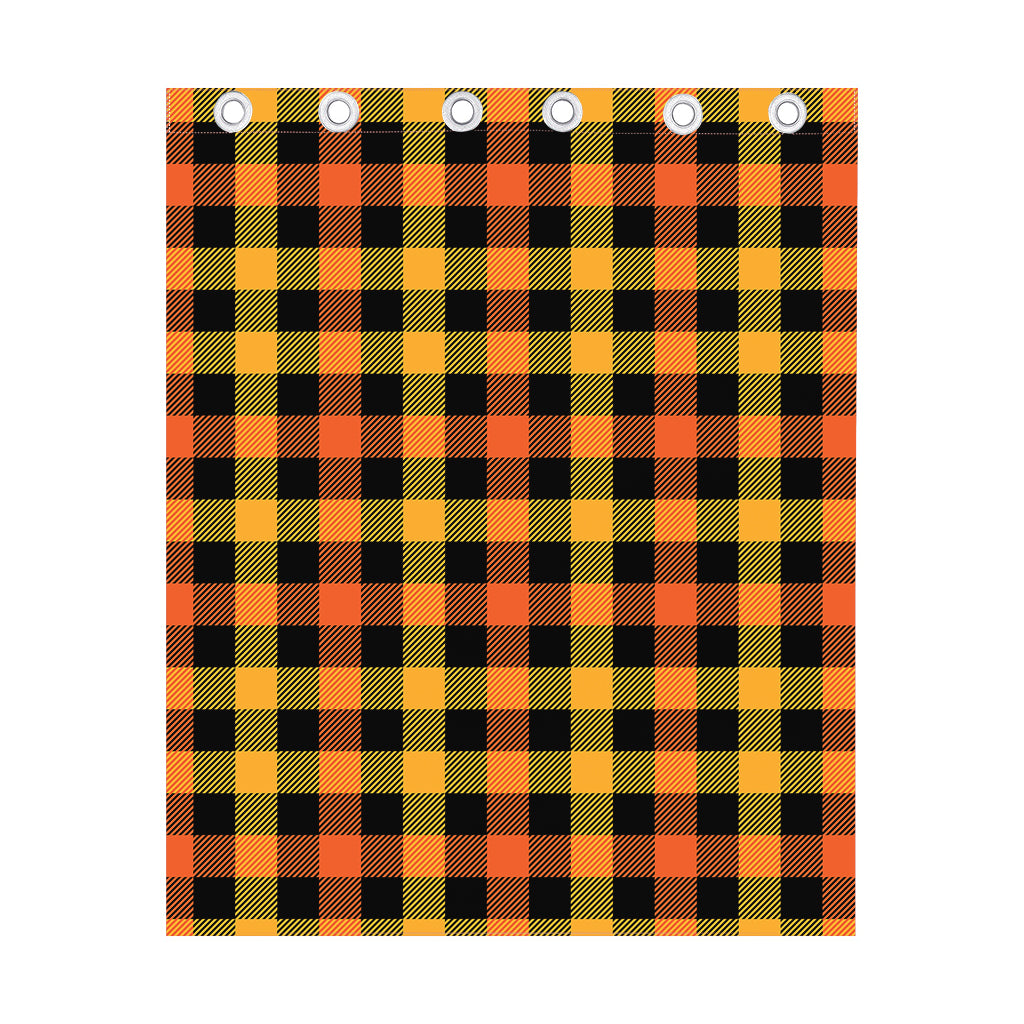 Orange And Black Buffalo Plaid Print Curtain