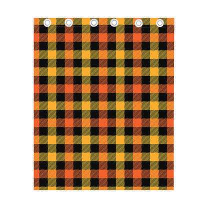 Orange And Black Buffalo Plaid Print Curtain