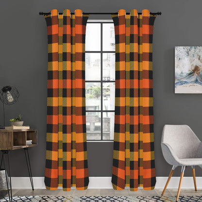 Orange And Black Buffalo Plaid Print Curtain