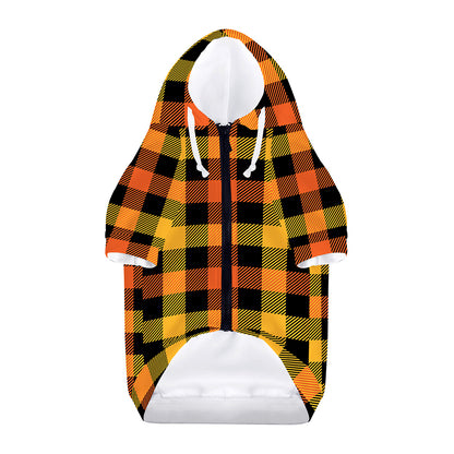 Orange And Black Buffalo Plaid Print Dog Zip Up Hoodie