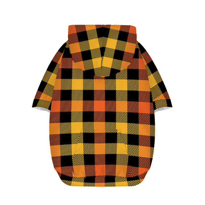 Orange And Black Buffalo Plaid Print Dog Zip Up Hoodie