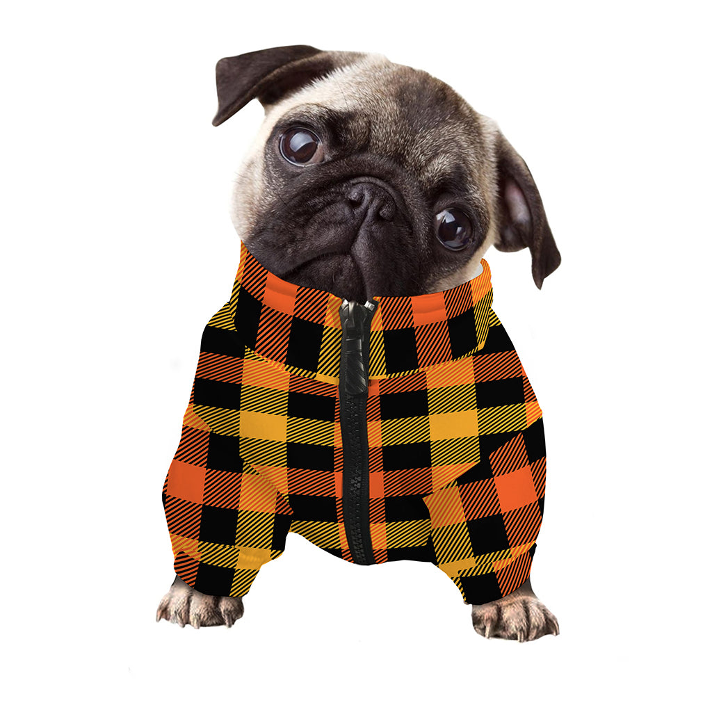 Orange And Black Buffalo Plaid Print Dog Zip Up Jacket