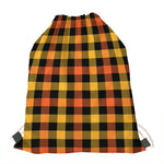 Orange And Black Buffalo Plaid Print Drawstring Bag