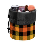 Orange And Black Buffalo Plaid Print Drawstring Makeup Bag