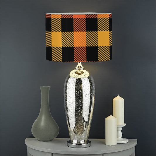 Orange And Black Buffalo Plaid Print Drum Lamp Shade