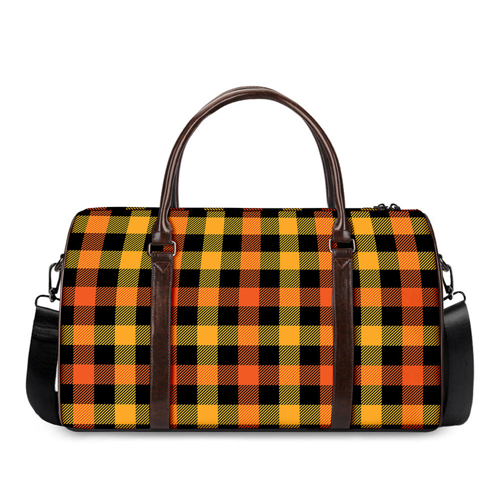 Orange And Black Buffalo Plaid Print Duffle Bag