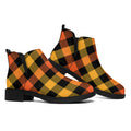 Orange And Black Buffalo Plaid Print Flat Ankle Boots