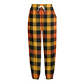 Orange And Black Buffalo Plaid Print Fleece Lined Knit Pants