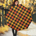 Orange And Black Buffalo Plaid Print Foldable Umbrella