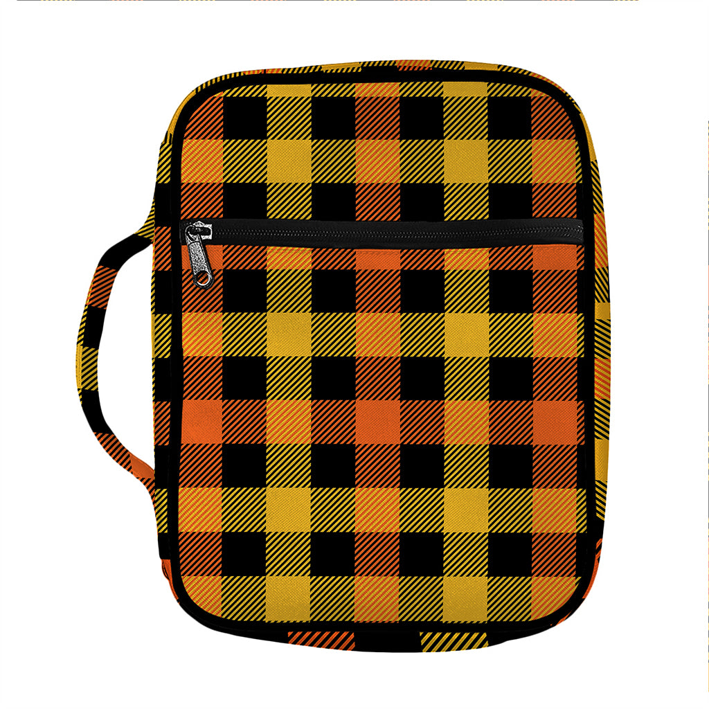 Orange And Black Buffalo Plaid Print Front Pocket Bible Bag