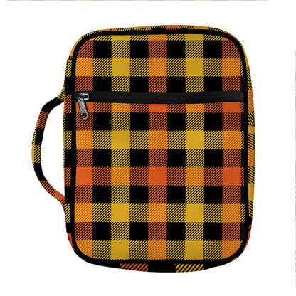 Orange And Black Buffalo Plaid Print Front Pocket Bible Bag