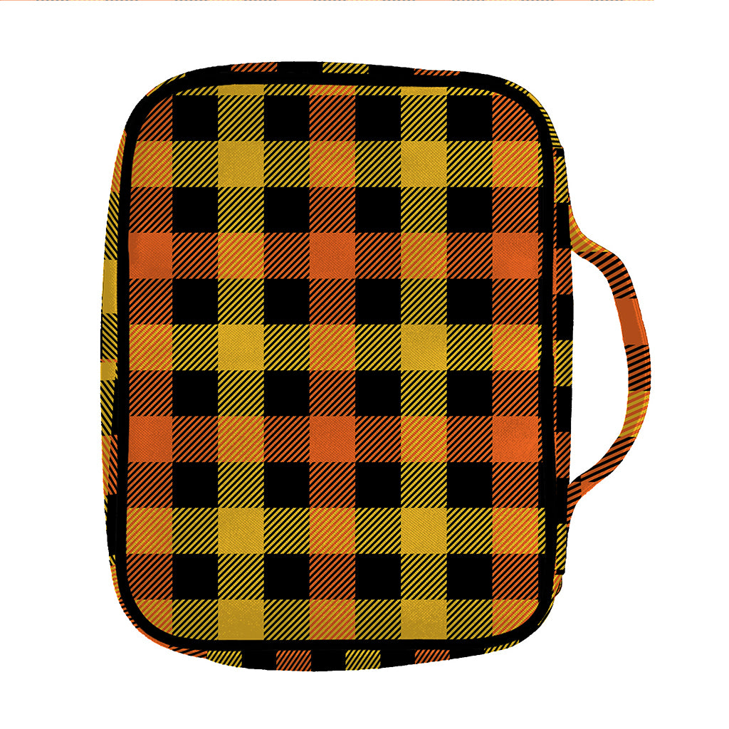 Orange And Black Buffalo Plaid Print Front Pocket Bible Bag