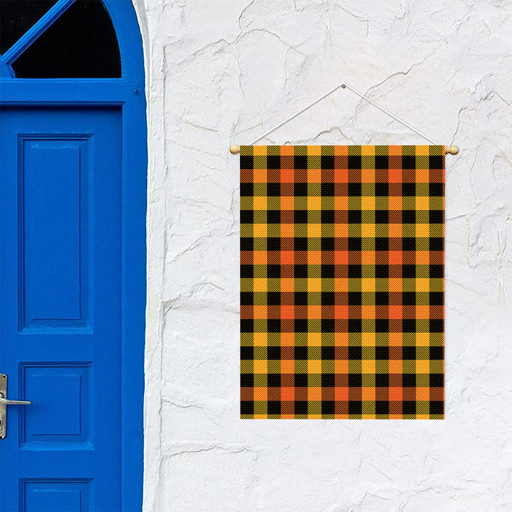 Orange And Black Buffalo Plaid Print Garden Flag