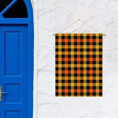Orange And Black Buffalo Plaid Print Garden Flag