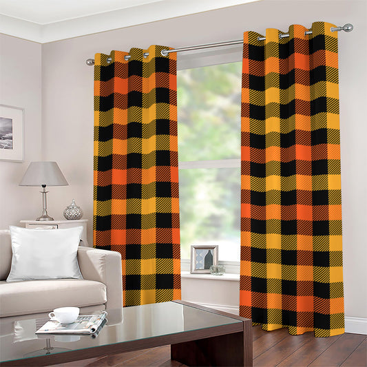 Orange And Black Buffalo Plaid Print Grommet Curtains