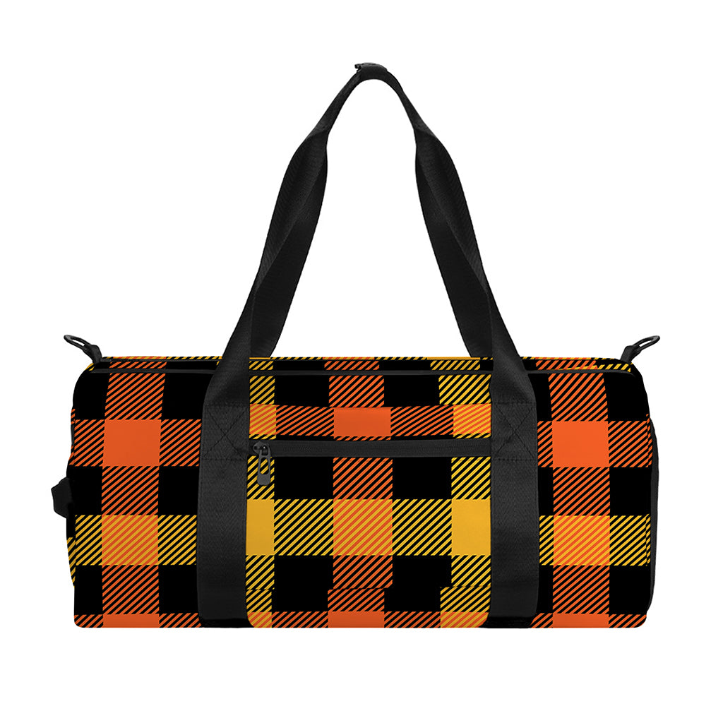 Orange And Black Buffalo Plaid Print Gym Bag