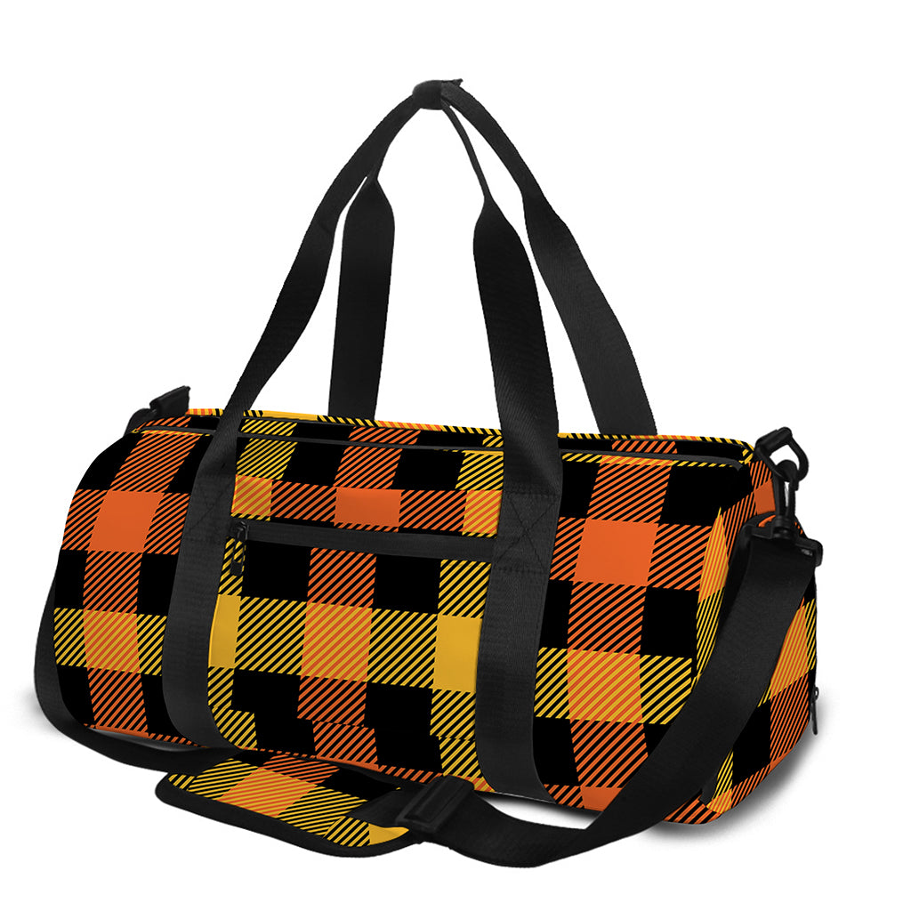 Orange And Black Buffalo Plaid Print Gym Bag