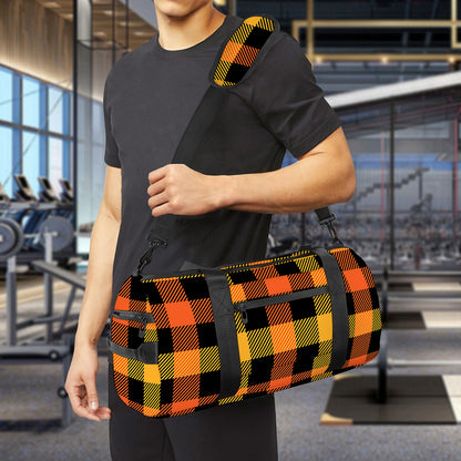 Orange And Black Buffalo Plaid Print Gym Bag