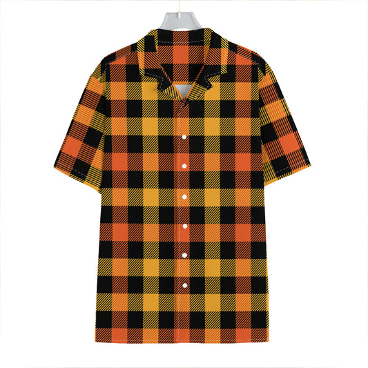 Orange And Black Buffalo Plaid Print Hawaiian Shirt
