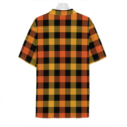 Orange And Black Buffalo Plaid Print Hawaiian Shirt