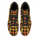 Orange And Black Buffalo Plaid Print High Top Leather Sneakers