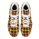 Orange And Black Buffalo Plaid Print High Top Leather Sneakers