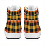 Orange And Black Buffalo Plaid Print High Top Leather Sneakers