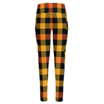 Orange And Black Buffalo Plaid Print High-Waisted Pocket Leggings