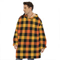 Orange And Black Buffalo Plaid Print Hoodie Blanket