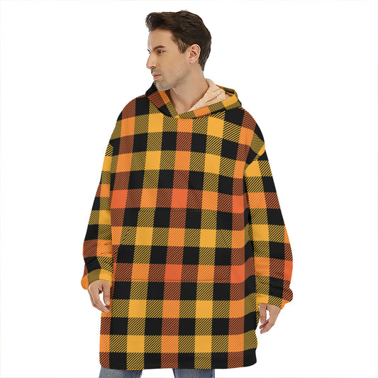 Orange And Black Buffalo Plaid Print Hoodie Blanket