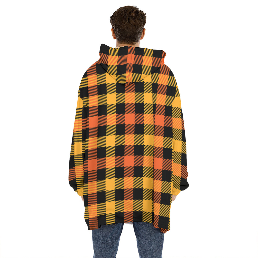 Orange And Black Buffalo Plaid Print Hoodie Blanket