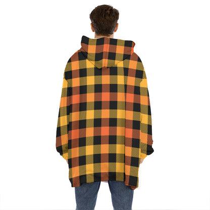 Orange And Black Buffalo Plaid Print Hoodie Blanket