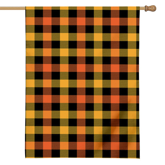 Orange And Black Buffalo Plaid Print House Flag