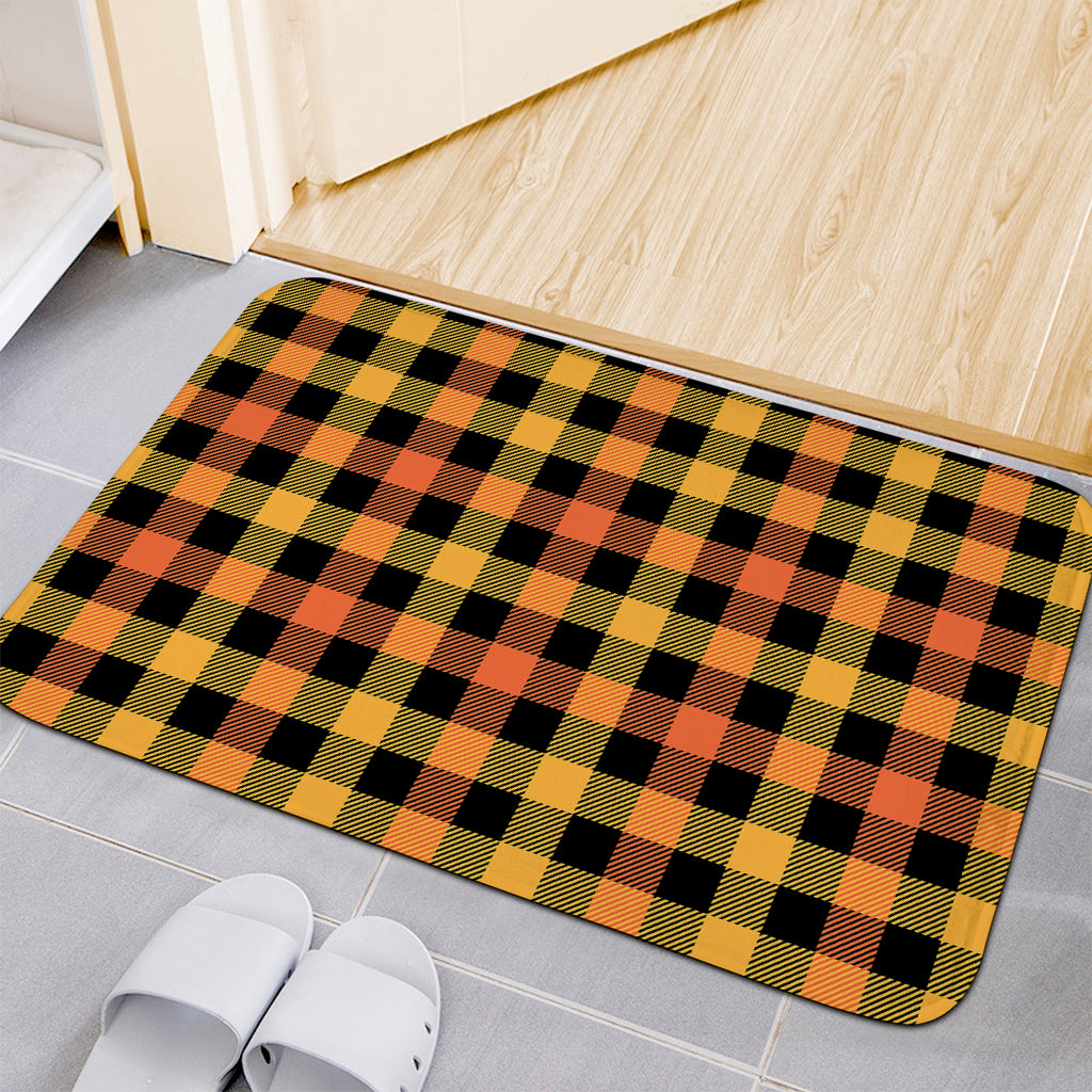 Orange And Black Buffalo Plaid Print Indoor Door Mat
