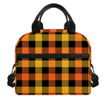 Orange And Black Buffalo Plaid Print Insulated Lunch Bag