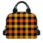 Orange And Black Buffalo Plaid Print Insulated Lunch Bag