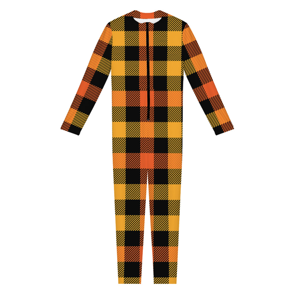 Orange And Black Buffalo Plaid Print Jumpsuit