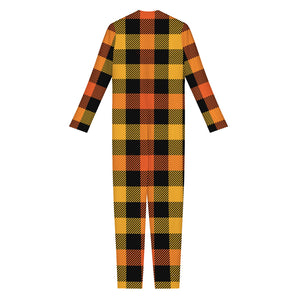 Orange And Black Buffalo Plaid Print Jumpsuit