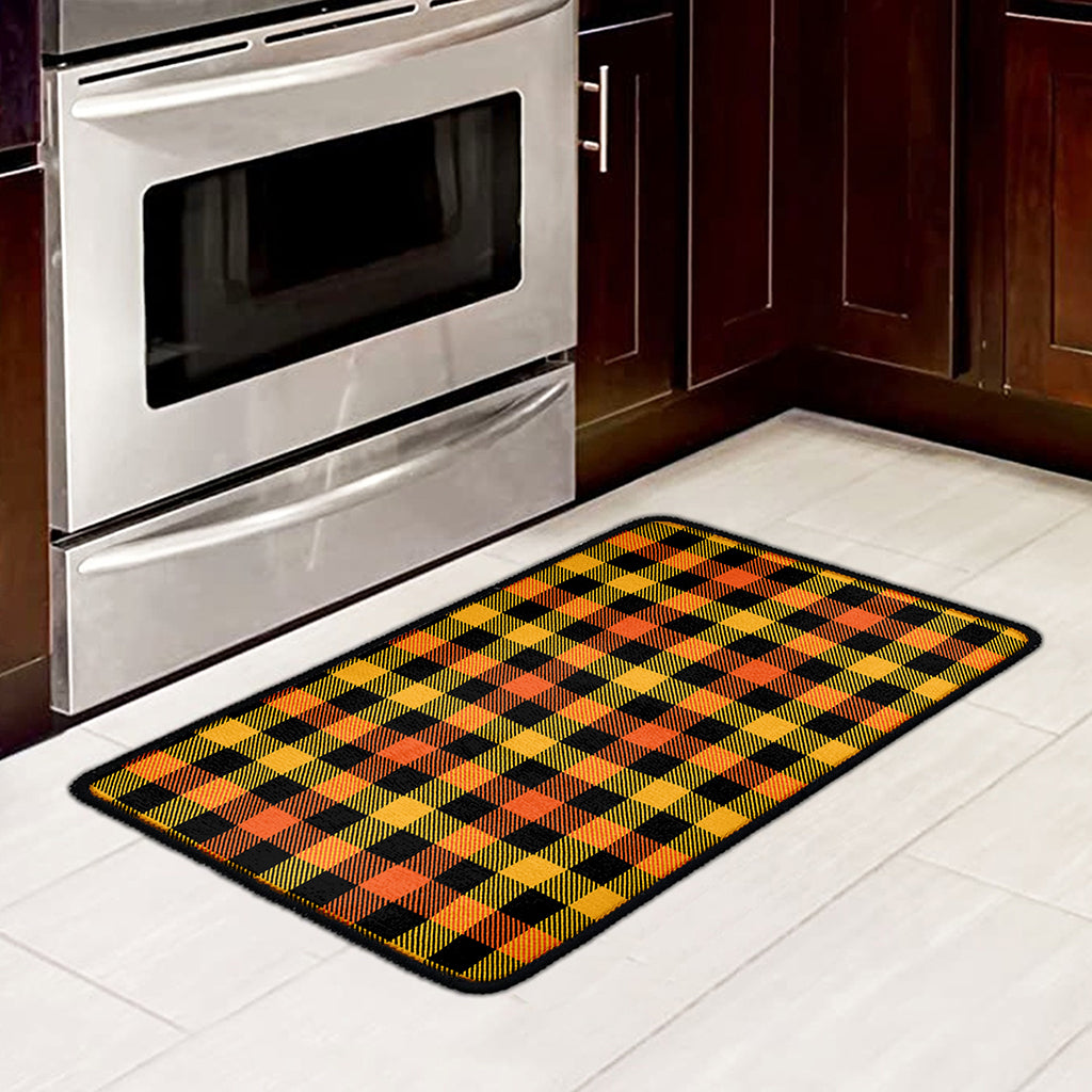 Orange And Black Buffalo Plaid Print Kitchen Mat